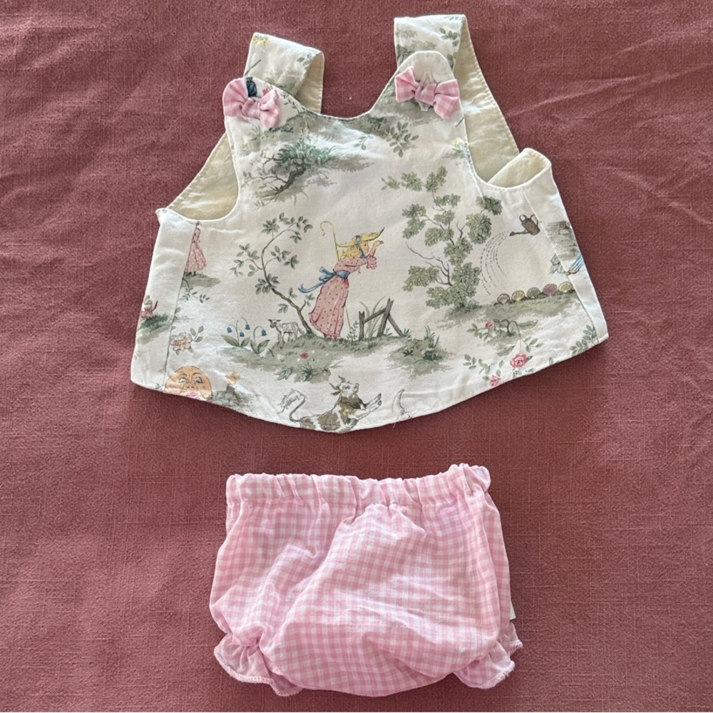 Caught Ya Looking Nursery Rhyme Toile Print Baby Top and Pink Bottom Set
